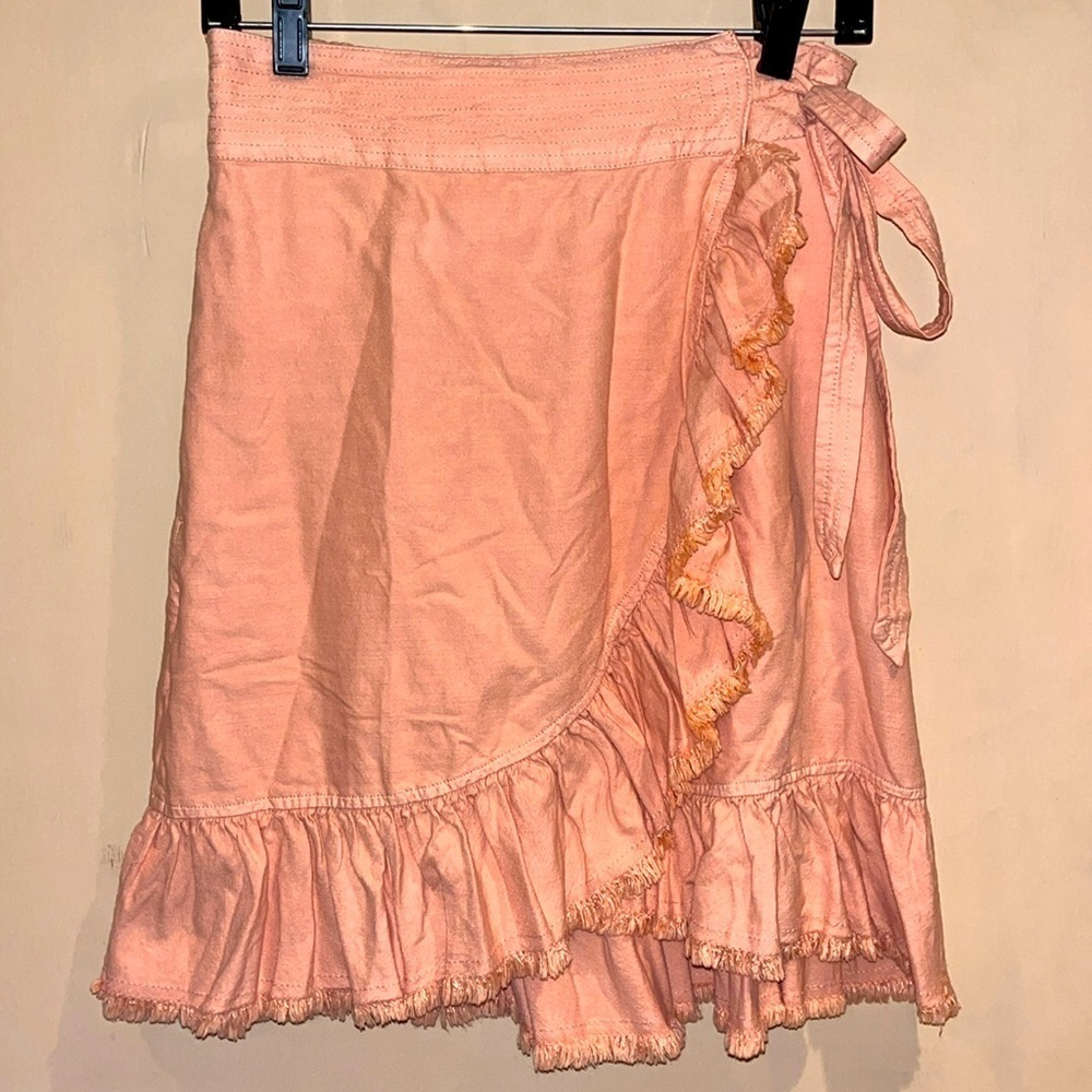 Anthropologie peach viscose combo wrap tiered flare skirt size medium w/pockets